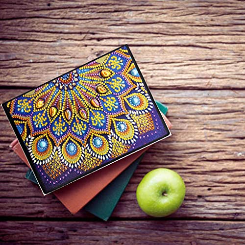 DIY 5D Diamond Painting Notebook Kits Mandala Flower Cover Leather Special Shaped Journal Sketchbook Crystal Diamond Art Hardcover Dairy Book Festival Birthday Gift 8.27x5.71IN