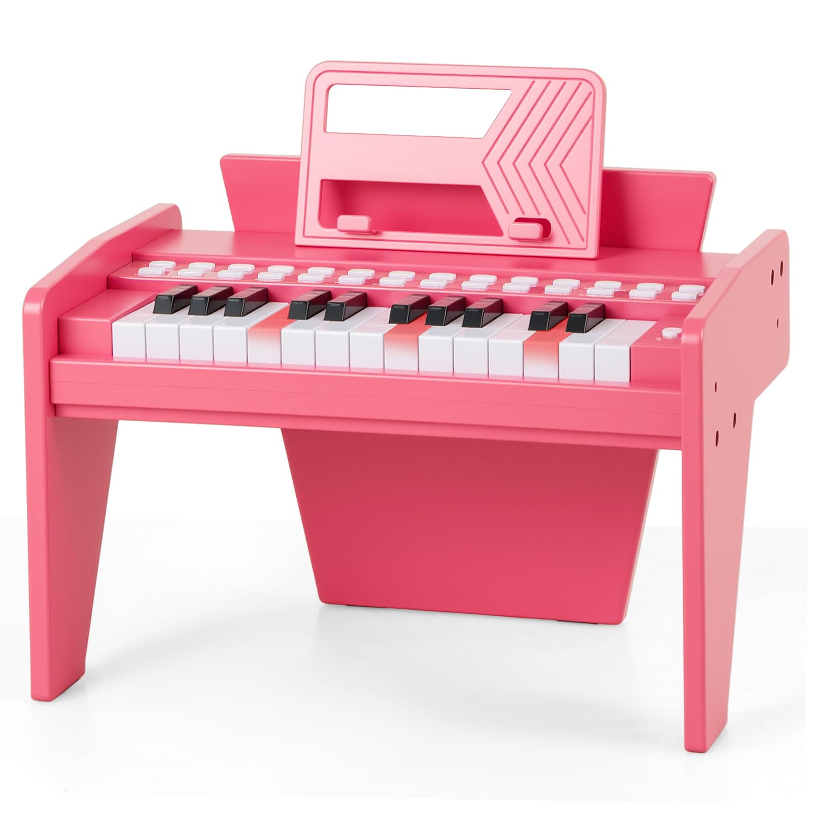 COSTWAY 25-Key Kids Piano, Wooden Toddler Digital Keyboard with Lighted Keys, Adjustable Speed & Volume, Teaching Mode, Music Stand, Educational Toy Instrument for Boys Girls (Pink)