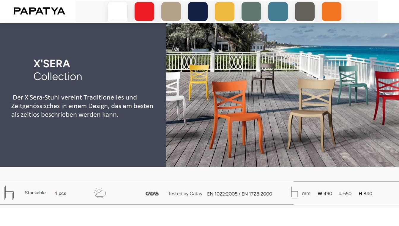 PAPATYA XSera-S 1er-Set Designer- Kunststoffstuhl, 200 kg belastbar, Leichter stapelbar Gartenstuhl, wetterfester Balkonstuhl, Terrassenstuhl, Hotelstühle, Restaurantstühle, Stapelstuhl (Dunkelblau)