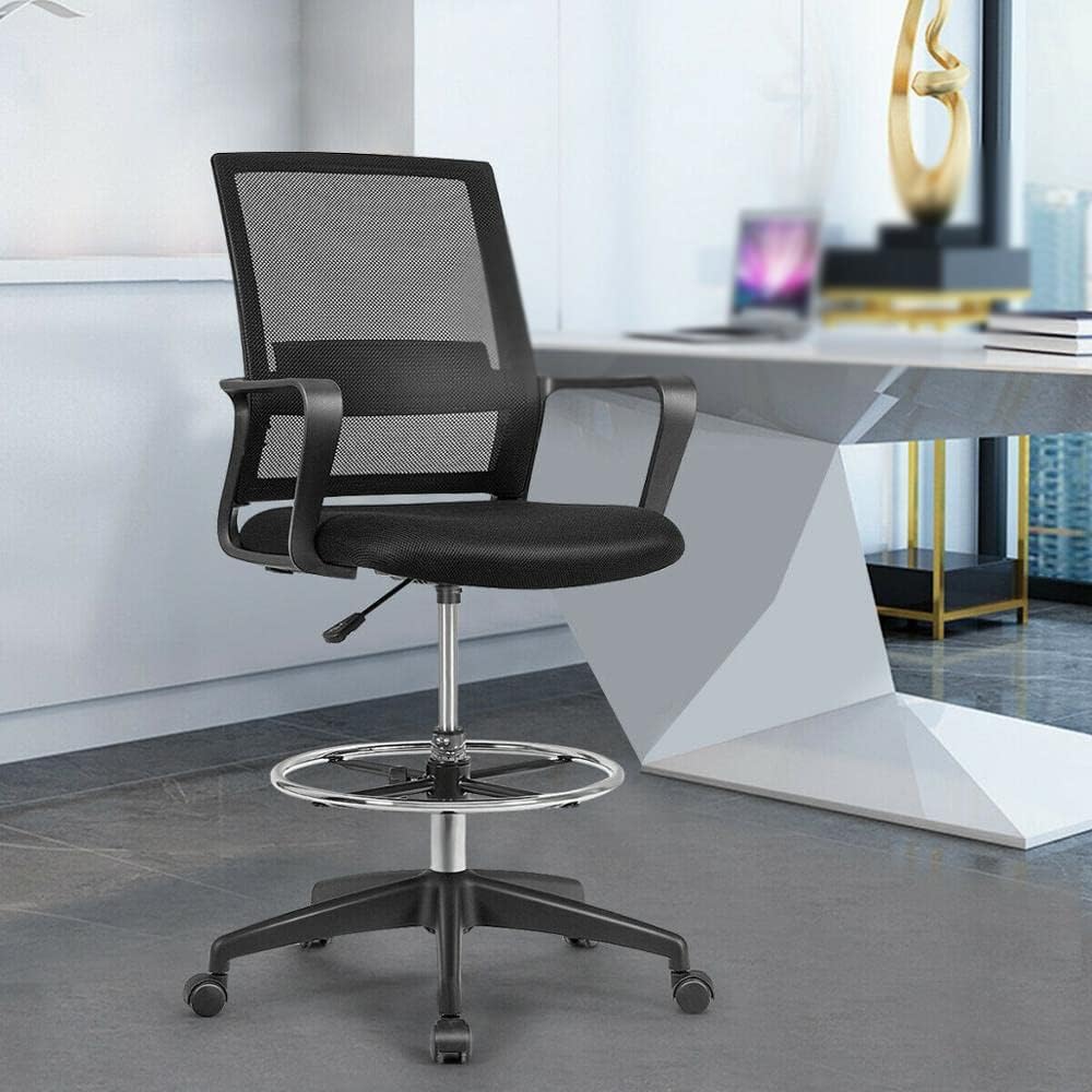 Computer Chair, Drafting Chair Tall Office Chair for Standing Desk Adjustable Height w/Footrest, 25.0''(L) x 28.5''(W) x 41''-48''(H)