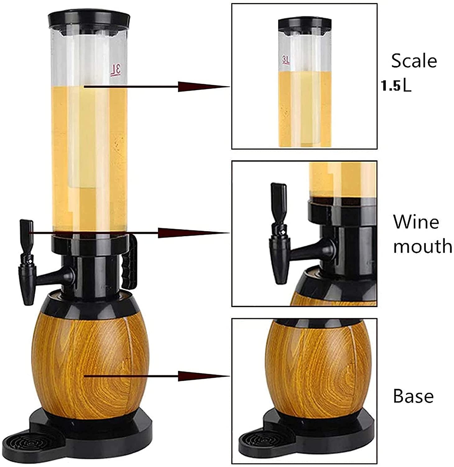 Dispensador de cerveza con luces de tubo de hielo, dispensador de torre de cerveza, dispensador de jugo de vino, base incluida