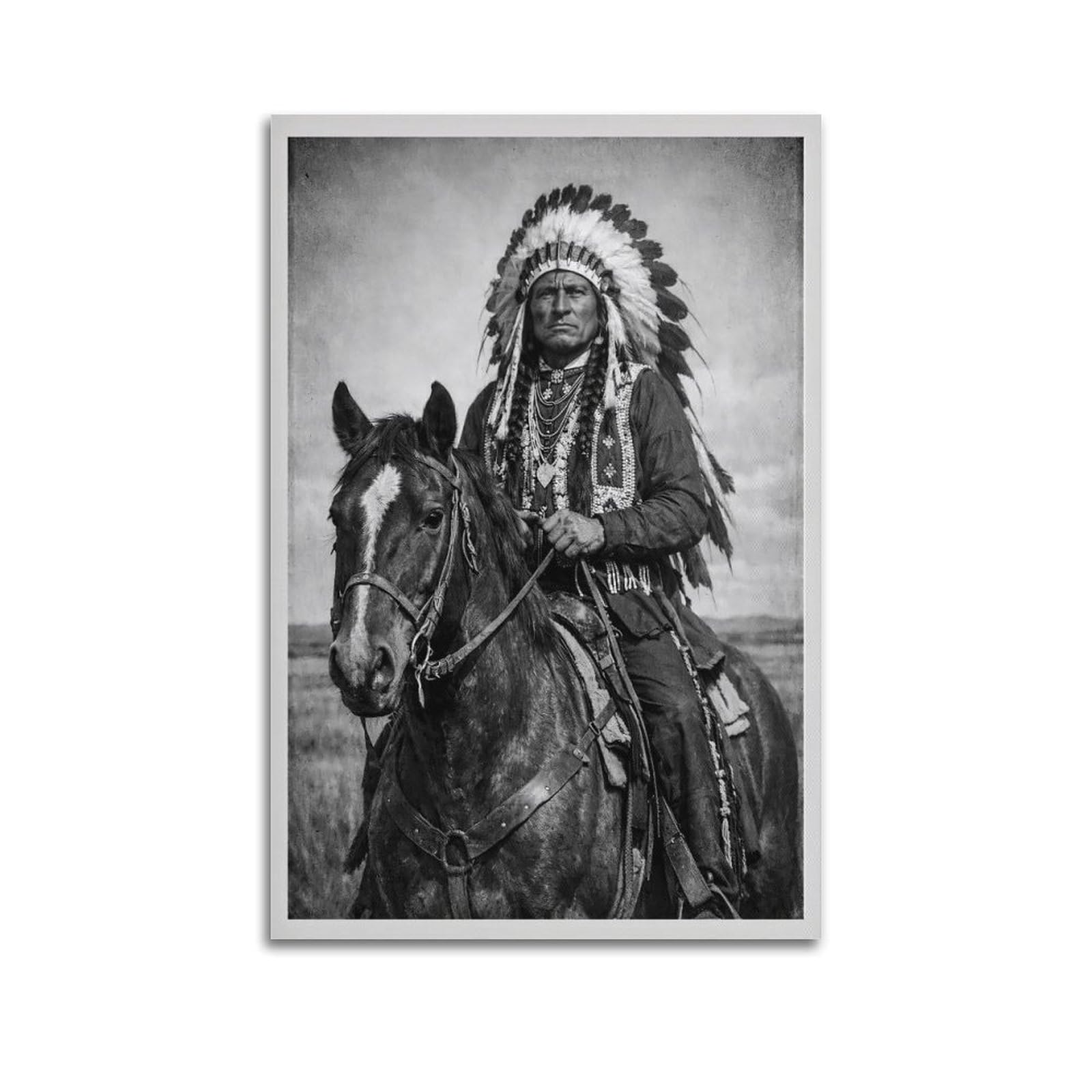 Comanche Chief Quanah Parker Photo _ Black And White Native American Indian Warrior Horseback Canvas Poster Wall Art Prints Room Aesthetic Murals Bedroom And Living Decorations 20x30inch(50x75cm)