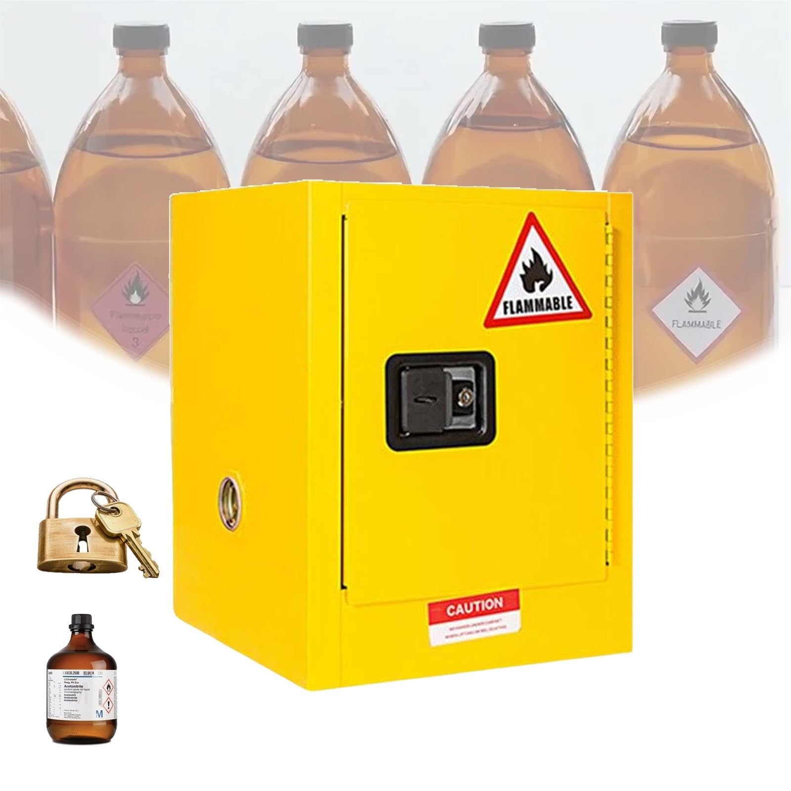 Armadio di stoccaggio per materiali pericolosi, armadio di sicurezza ignifugo per liquidi infiammabili con ripiani regolabili, per uso industriale e di laboratorio (giallo, capacità 2 galloni)