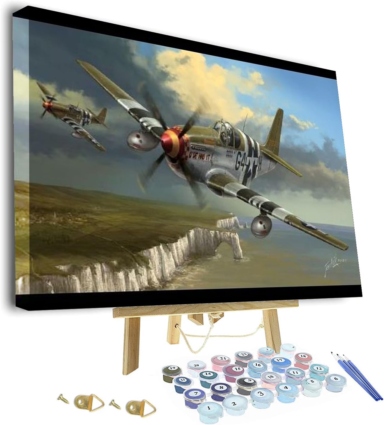 Paint by Number for Adults Beginner Fighter War Airplane Framed and Easel Paint by Numbers for Adults Beginner, DIY Painting by Numbers for Gift Home Wall Decor