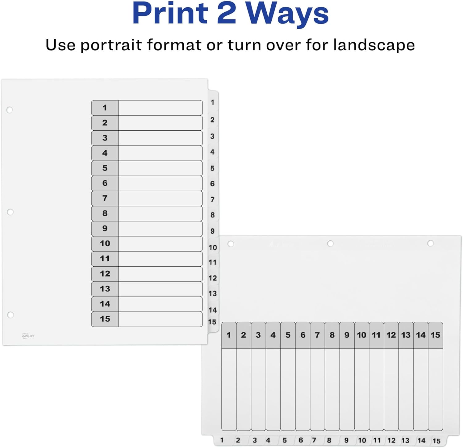 Avery Dividers for 3 Ring Binders, 15 Tabs per Set, Customizable Table of Contents, Classic White Tabs, Great for Organizing Reports, Projects, and More (6 Sets of 11825)