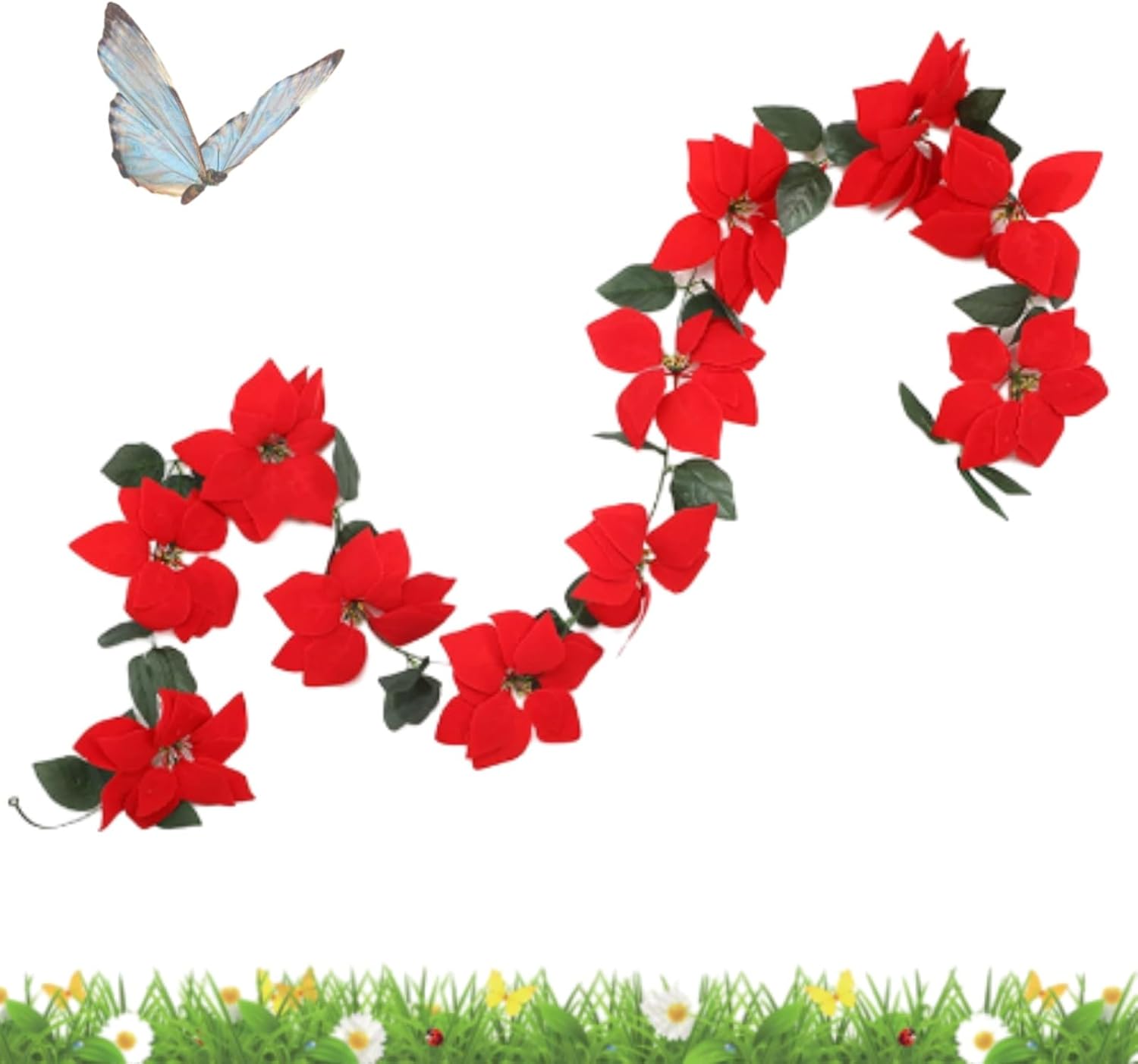 Faux Poinsettias for Outdoor Planters, Faux Poinsettia Planter Fillers, with 7 Heads per Branch, for Indoor Outdoor Holiday Décor, Xmas Tree Ornaments, Home Decorations (3PCS A)