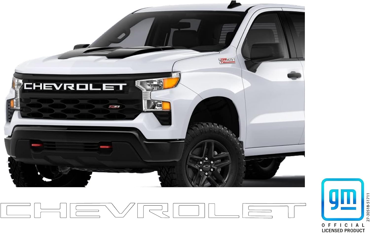 Chevy Silverado White Trail Boss Grille Lettering Overlay Decal Kit 2022-2026 GM Licensed