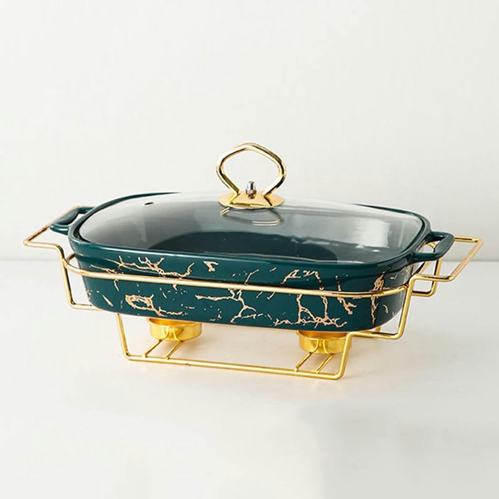 Hadecoll Green Chafing Dish Buffet Set Ceramics Buffet Chafer Wimitation Marble Finish, Chafer And Buffet Warmer Set For Buffetsweddingsother Banquets,-S