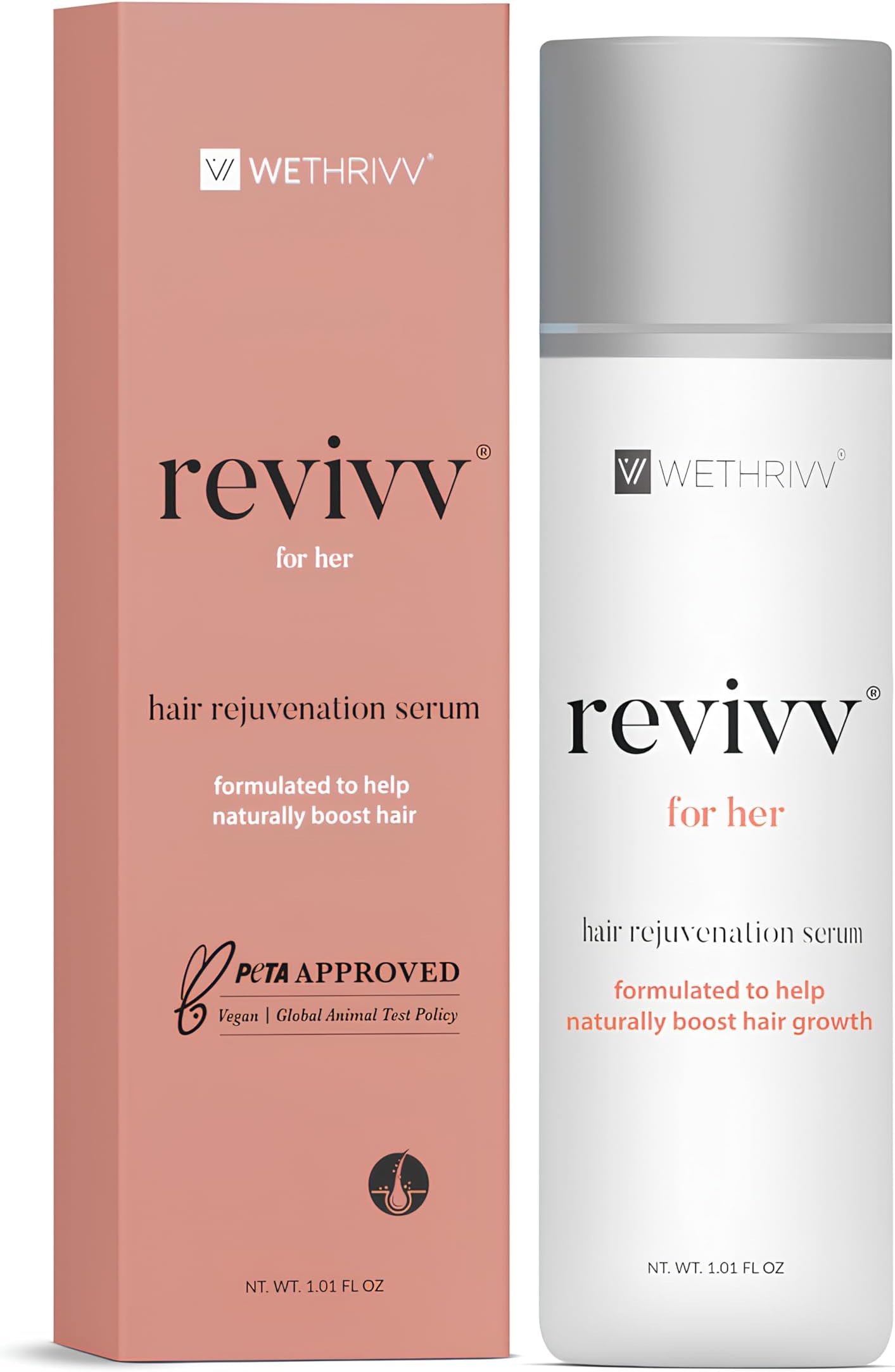REVIVV Women Hair Growth Serum, 100% Natural Growth Products, Topical Solution for Visibly Thicker & Fuller Hair, Dermatologist Recommended, 1-Pack, 1oz Bottle, 45-Day Supply