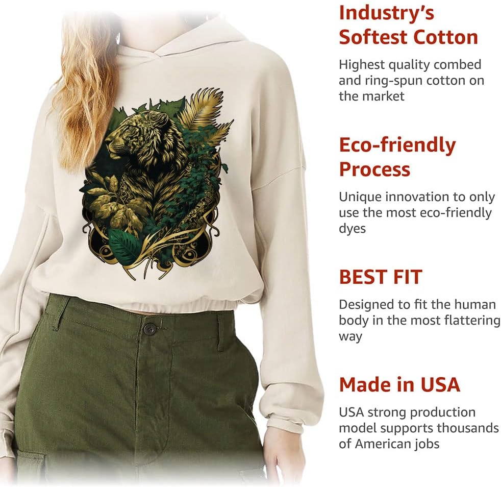 Animal Graphic Cinched Bottom Hoodie - Best Design Women’s Hoodie - Cool Art Hooded Sweatshirt