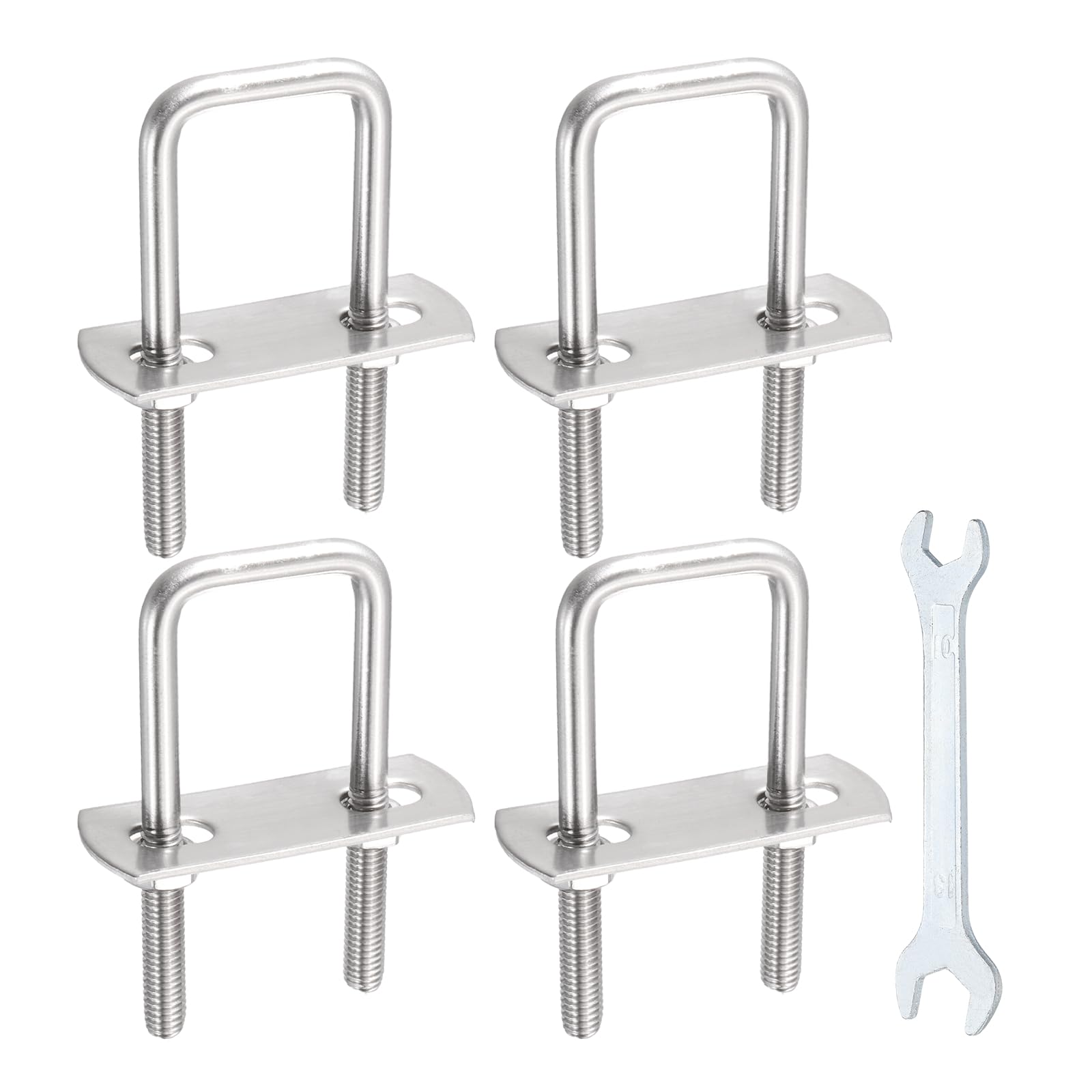 sourcing map 4 Sets M6 Square U-Bolts, 0.83"(21mm) Inner Width 2"(50mm) Length 304 Stainless Steel U Clamp Bolts with Nuts, Plates and Wrench for Trailer Ski Boat Fishing Boat โ image 1
