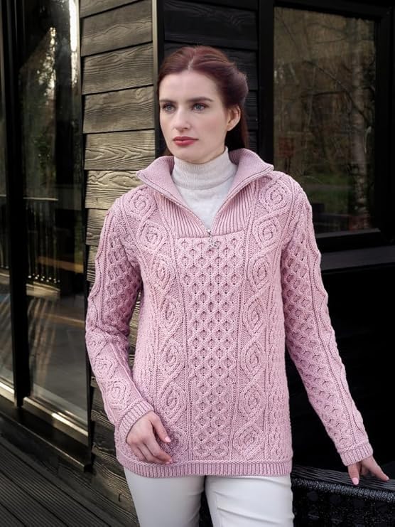 Aran Crafts Luxurious Half Zip Sweater 100% Super Soft Merino Wool, Made in Ireland2