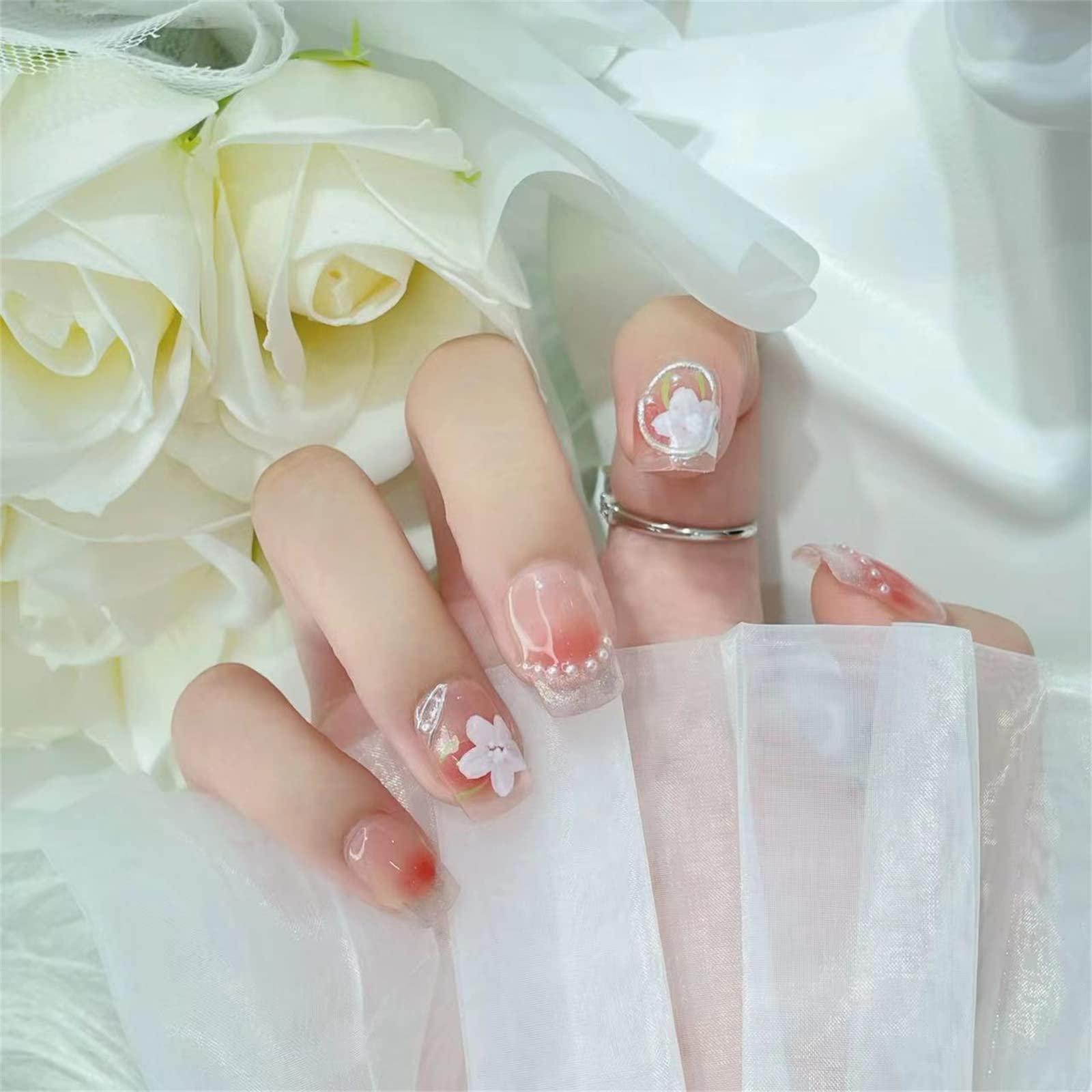 Press On Nails, 10 Stück tragbares Maniküre-Stück, handgefertigte Kunstnägel, wiederverwendbares künstliches Kunstnägel-Set für Frauen und Mädchen (L, F) (DS)
