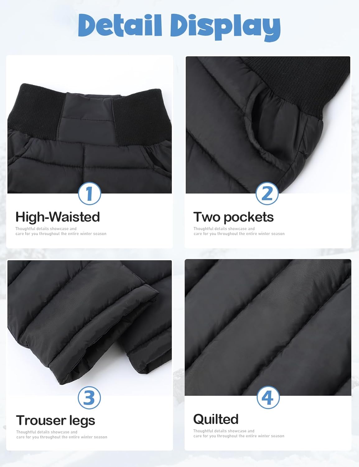 Gihuo Kids Snow Pants Thick Quilted Winter Warm Ski Pants for Boys Girls 3-10Y - Image 5
