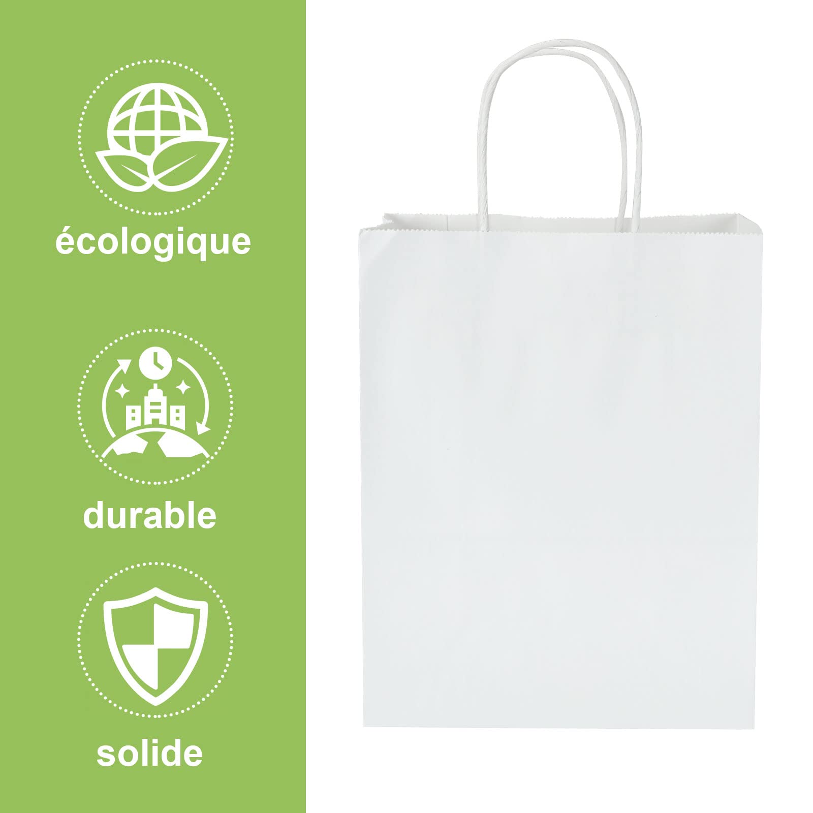 HAKZEON – 60 Sacchetti Di Carta Bianca Con Manici, 21x11x27 Cm, 130 G/m², Portata 2 Kg – Per Regali, Shopping, Feste