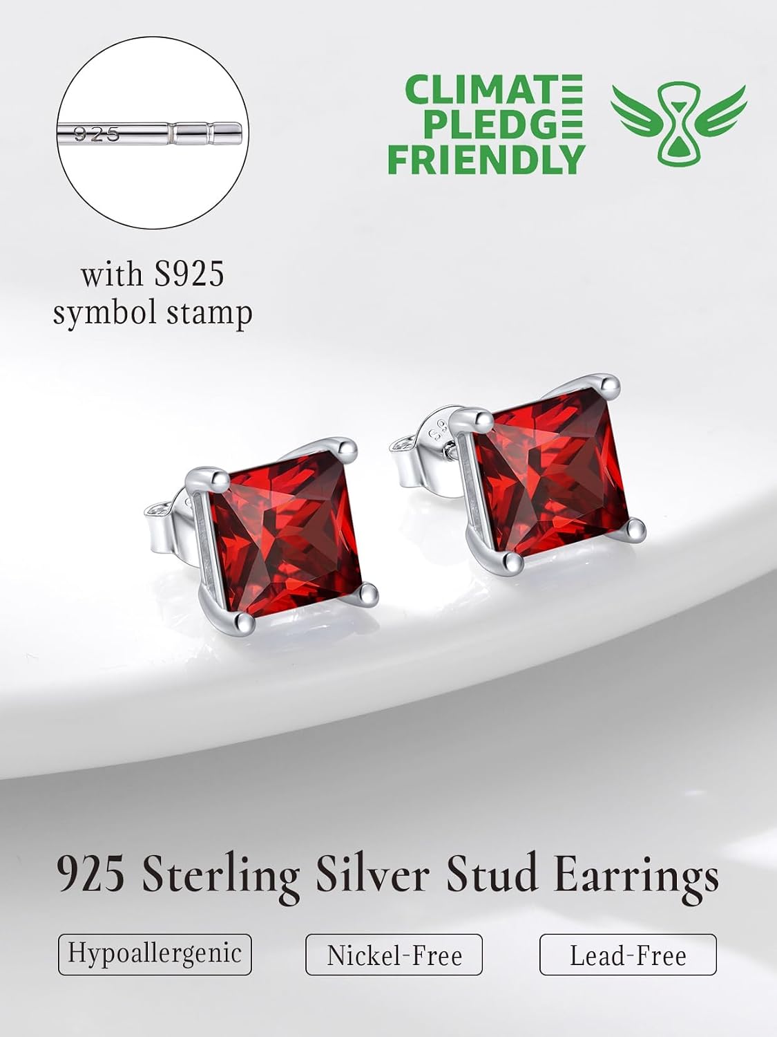 SILVERCUTE 925 Sterling Silver 2ct Birthstone Stud Earrings,Hypoallergenic Round/Heart/Square Birthstone Earrings for Women Birthday Christmas Jewelry