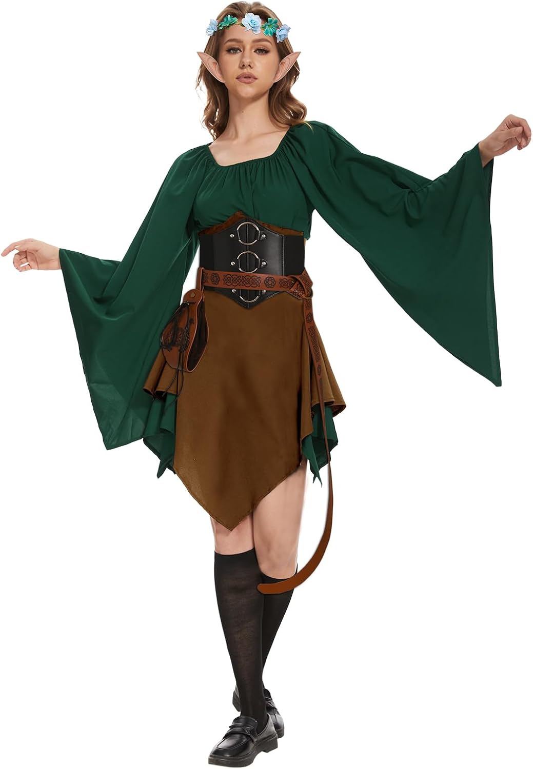 7 Pcs Women Elf Renaissance Costume Medieval Dress Traditional Irish Dress, Elf Cosplay Costume for Women Halloween - Image 2