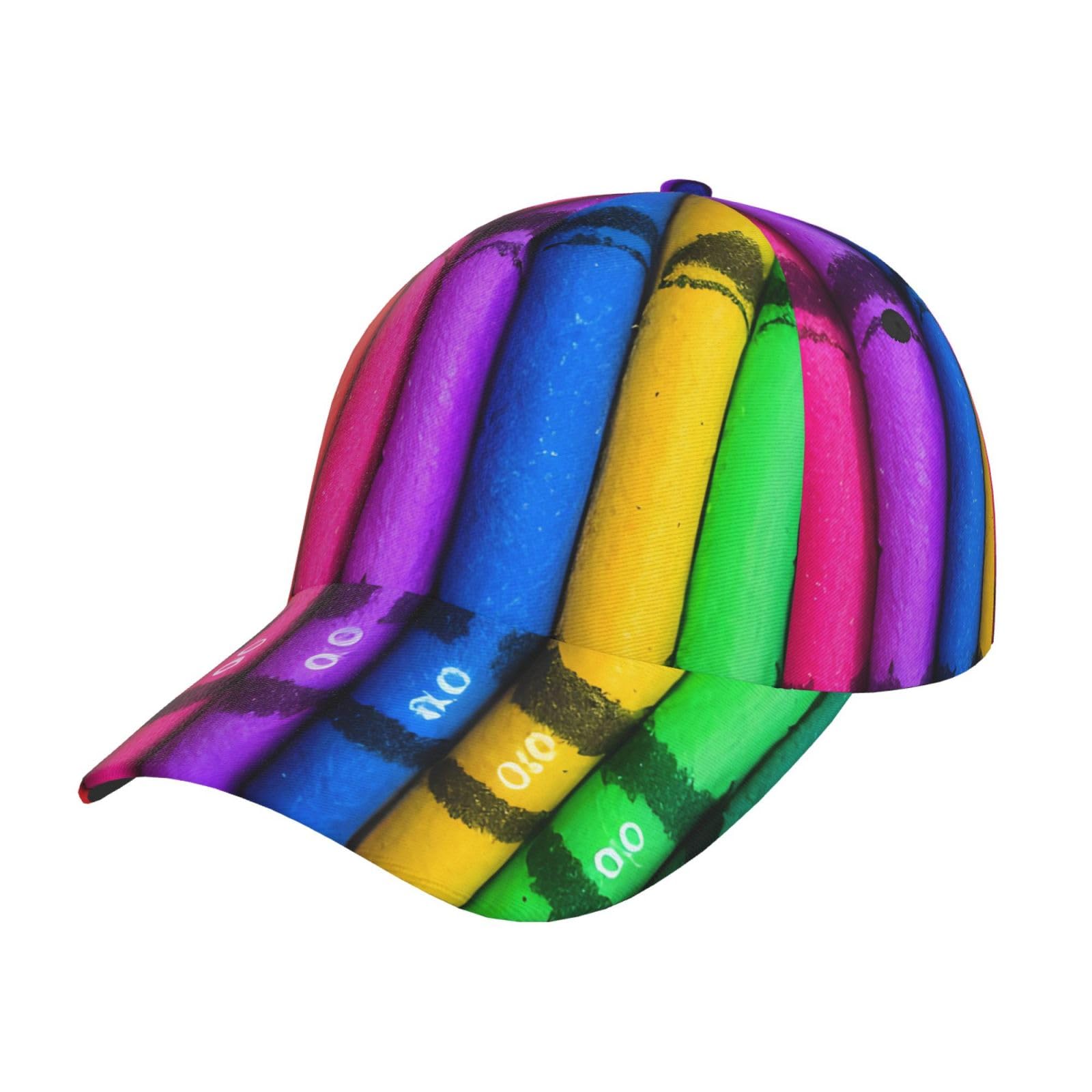 Stylish Curved Brim Baseball Cap Colored Crayons Printed Casual dad Cap Suitable for Travel and Hiking Black