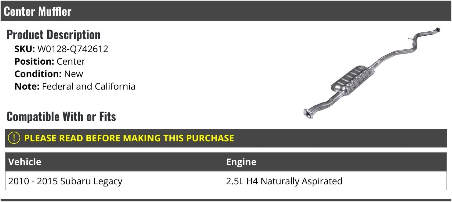 Center Muffler - Compatible with 2010-2015 Subaru Legacy 2.5L H4 Naturally Aspirated
