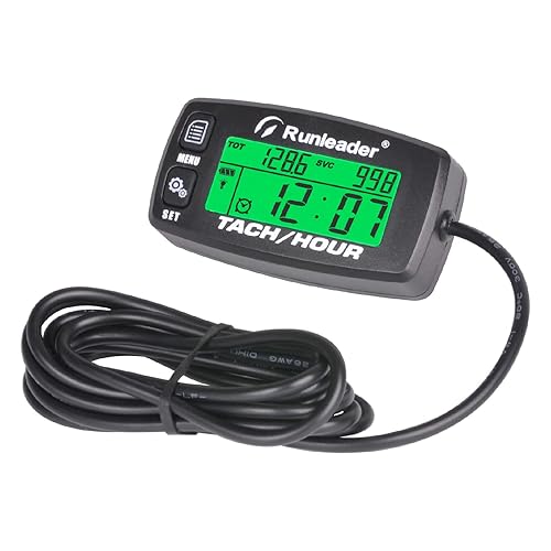 Miniatura 1 de Runleader Tacómetro digital de motor de gas, registro de horas y rpm, medidor de horas de luz de fondo, batería reemplazable para cortacésped,