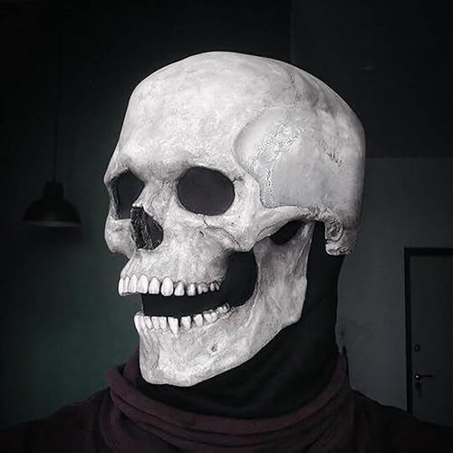 Miniatura 6 de Máscara de calavera con mandíbula móvil, máscara de látex espeluznante de cabeza completa para cosplay y Halloween (blanco)