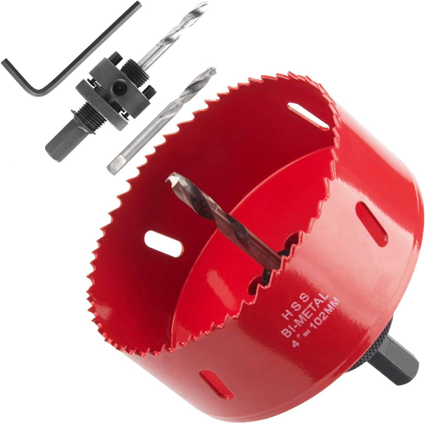4 inch 100 mm Hole Saw with Arbor, Heavy Duty 38mm Depth Bi-Metal HSS 4 Inch Hole Saw Blade with Positive Rake Teeth for Cutting Soft Metal, Drywall, Plastic, Wood, Fiberboard