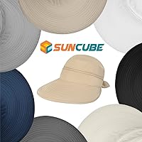 Vista 44 de SUN CUBE Sombrero de sol para mujer para protección UV al aire libre, sombrero de sol de ala ancha, cola de caballo, sombrero de playa convertible