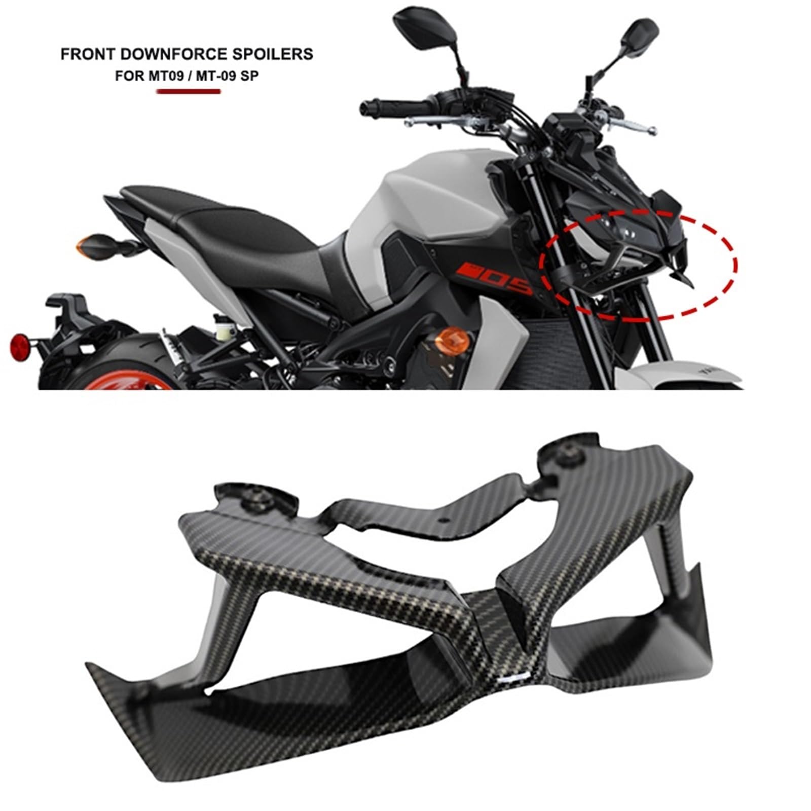 Front Bumper Splitter dachowy Pasuje do motocykla Yamaha MT-09 MT09 SP 2017-2020 Naked Frontal Spoilers Winglet Aerodynamic Wing Front Spoiler Kit
