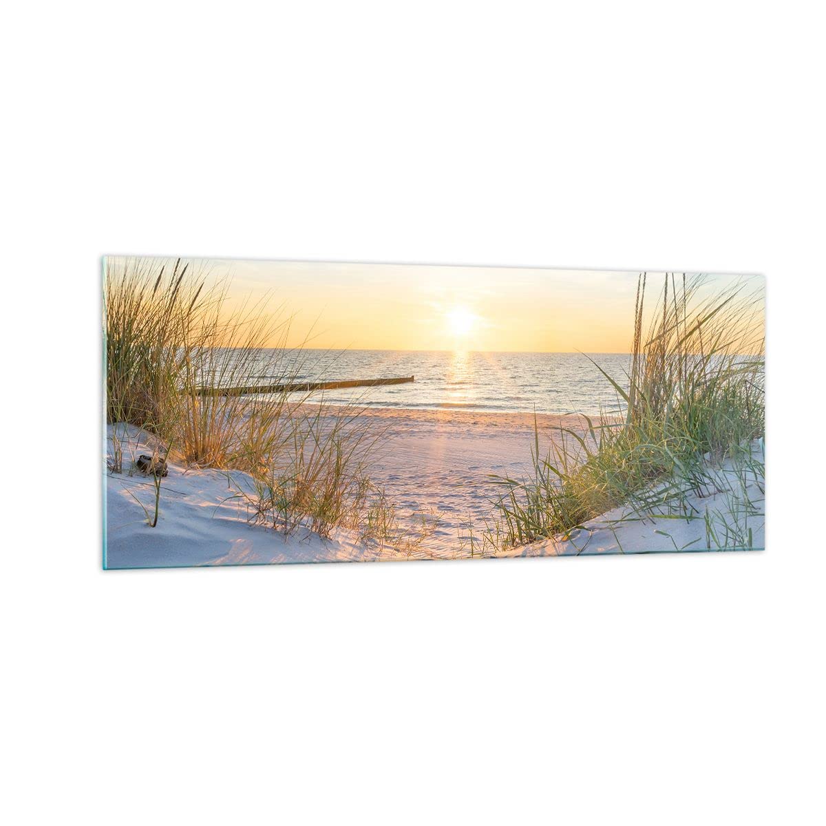 ARTTOR Glasbild 100x40cm Wandbild Glasdruck Landschaften Maritim - 3989 | Düne Strand Meer Panorama Groß Modern Dekoration Wohnzimmer Schlafzimmer Küche Wanddeko Kunstdruck Art Wall Decor ARTTOR