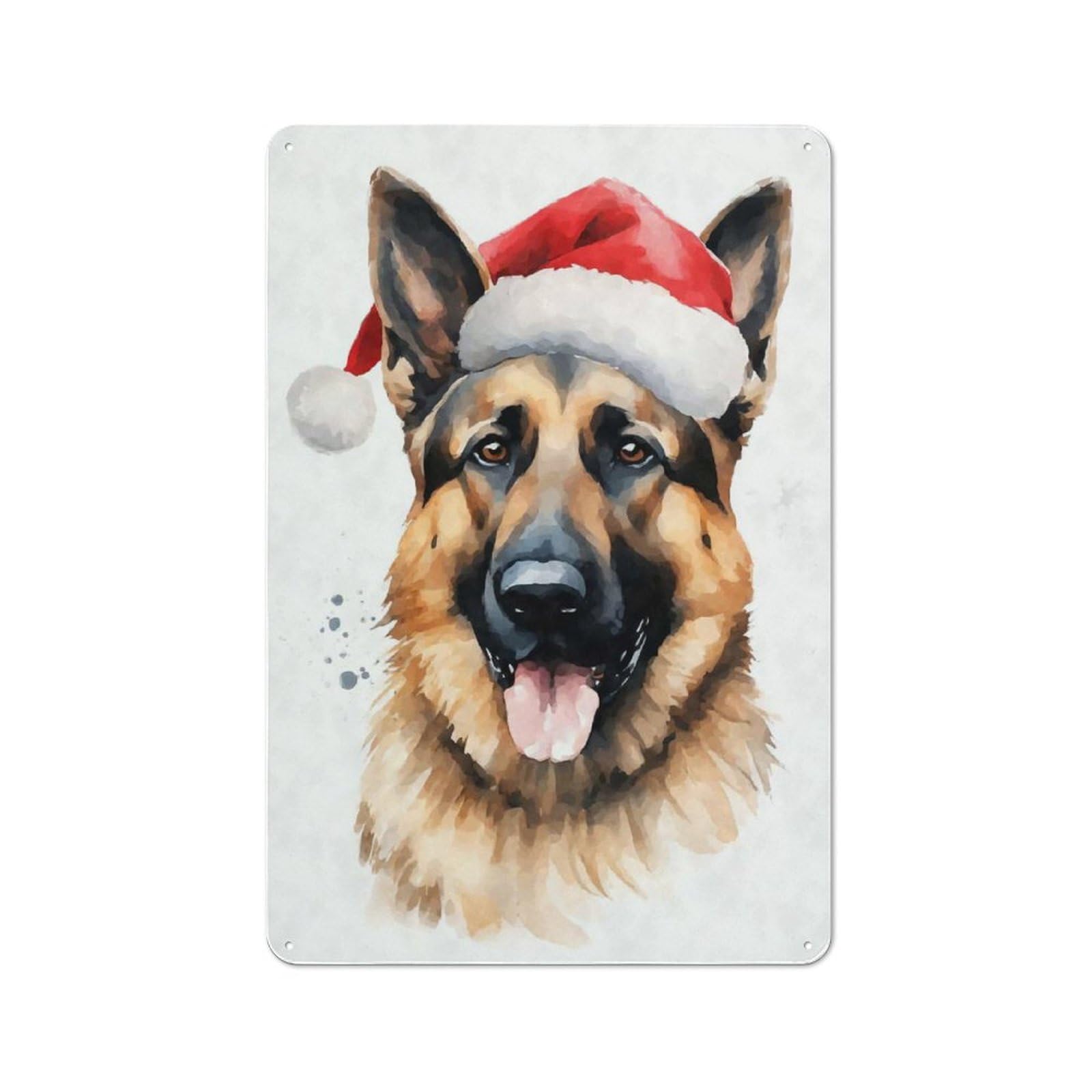 Junmoney German Shepherd Santa Hat Metal Wall Sign 30X20cm Featuring For Living Room Wall, For Decorating Living Rooms And Feature Walls