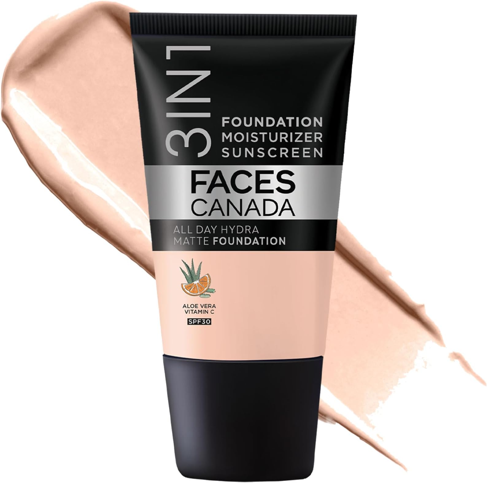 FACESCANADA Cream All Day Hydra Matte Foundation - Mini | 3in1 Foundation + Moisturizer + SPF 30 | 24 HR Aloe Hydration & Vitamin C | 10HR Wear | Medium to High Buildable Coverage | Rose Ivory(18 ml)
