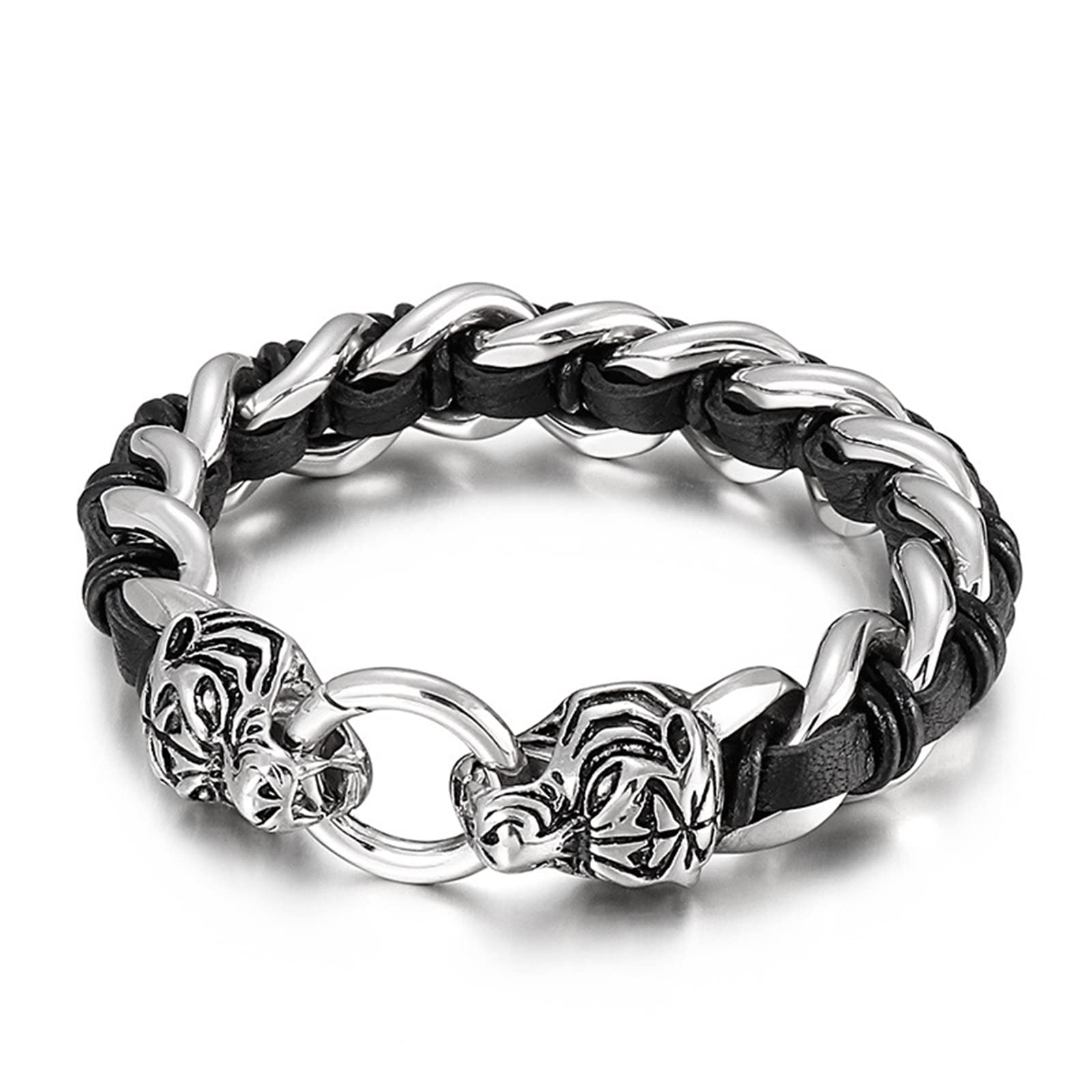 Herren Armbänder Metall, Leder Armband Breit Edelstahl Korbgeflecht Der Chinesische Tierkreis Hochzeit Schmuck Geschenk für Jungs