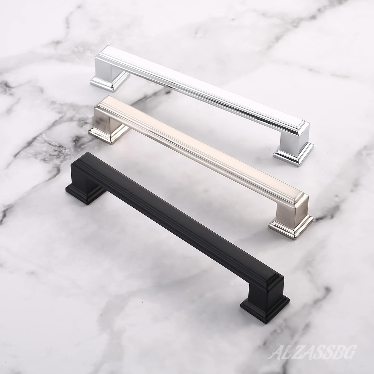 Alzassbg 20 Pack Matt Black Cabinet Pulls and Knobs, 10Pcs 5" Cabinet Handles and 10Pcs Knobs Set Kitchen Hardware for Cabinets and Drawers AL3071MB and AL6072MB