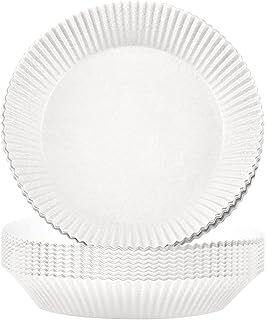 Cooking Paper for Air Fryer, Non-Stick Air Fryer Liners, Unperforated Round Parchment Paper, Water-Proof Oil-proof Baking Paper for Baking Roasting Microwave (White, 50Pcs PVC Package)