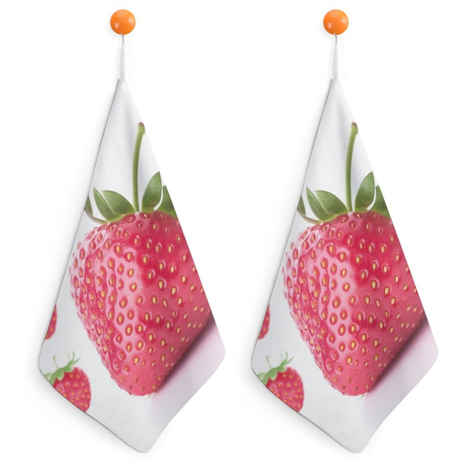 QMNLKH Strawberry Hand Towels for Kitchen, Quick Dry Hanging Hand Towels with Loops, Absorbent Hand Towel for Bathroom, Square Soft Microfiber Towels for Gym, 11.8inch 2PCS