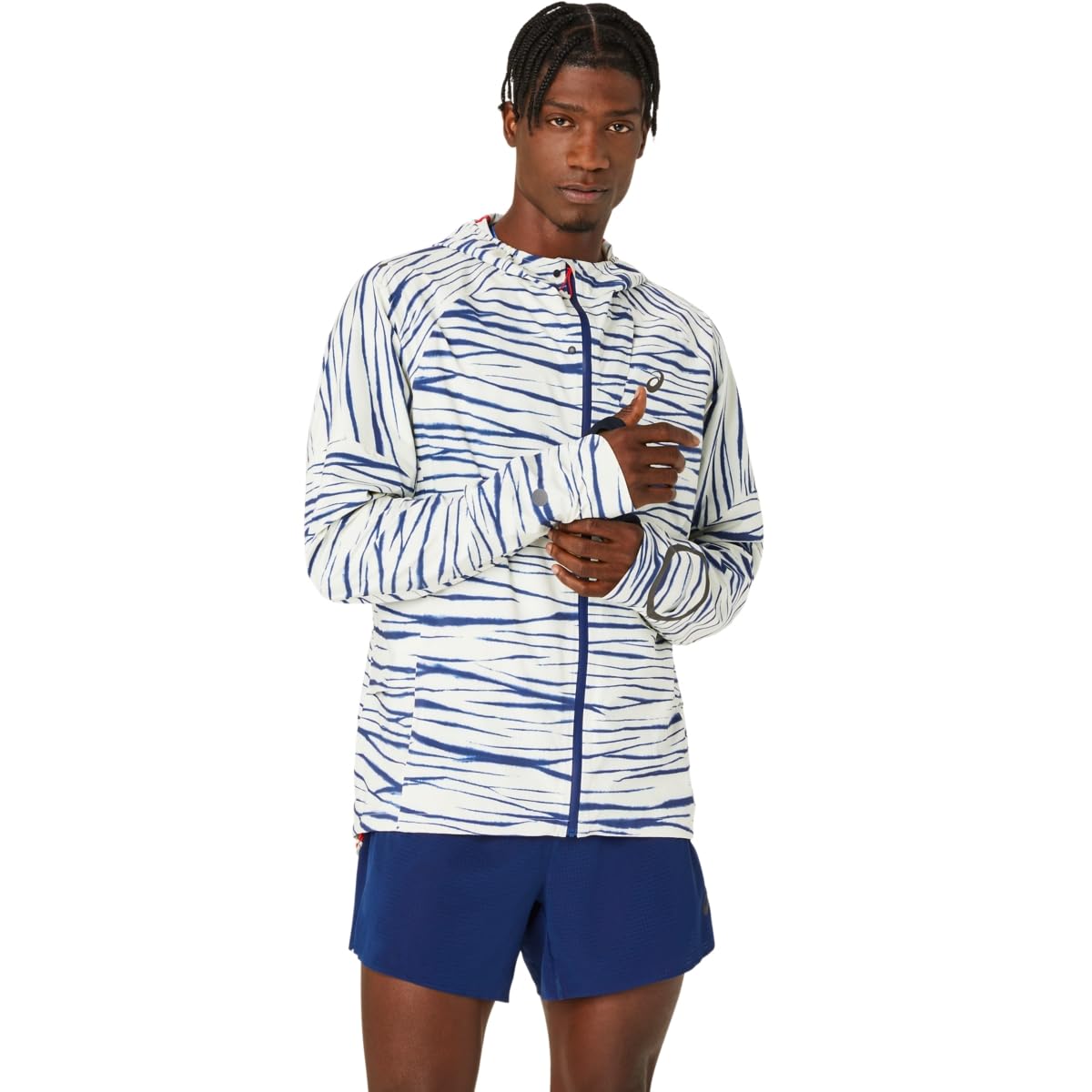 ASICS Men's METARUN Shibori Waterproof Jacket Running Jacket, M, Birch/Blue Expanse