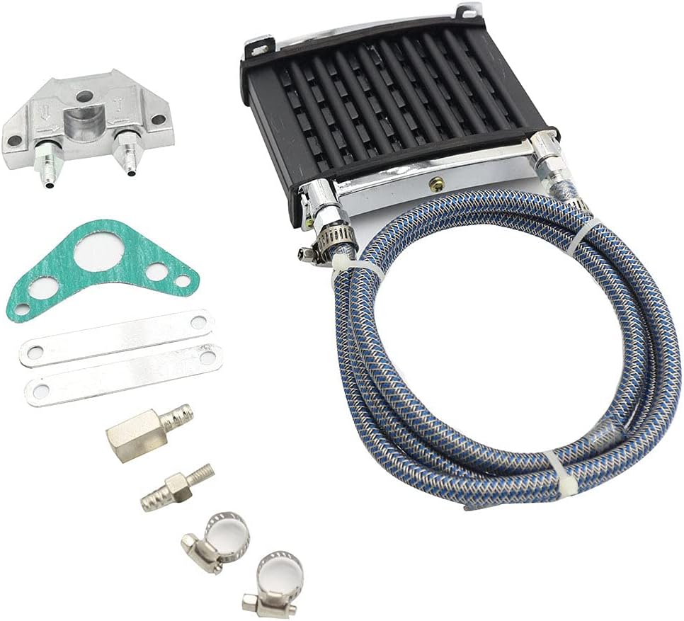 Engine Oil Cooler Kit, Aluminum Alloy Motorcycle Engine Oil Cooler Cooling Kit Fit For 50cc 70cc 90cc 110cc 125cc Dirt Pit Bike ATV (BLACK)