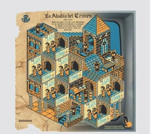 Hoja bloque sellos la abadia del crimen nuevo sello de correos España videojuego abadia del crimen