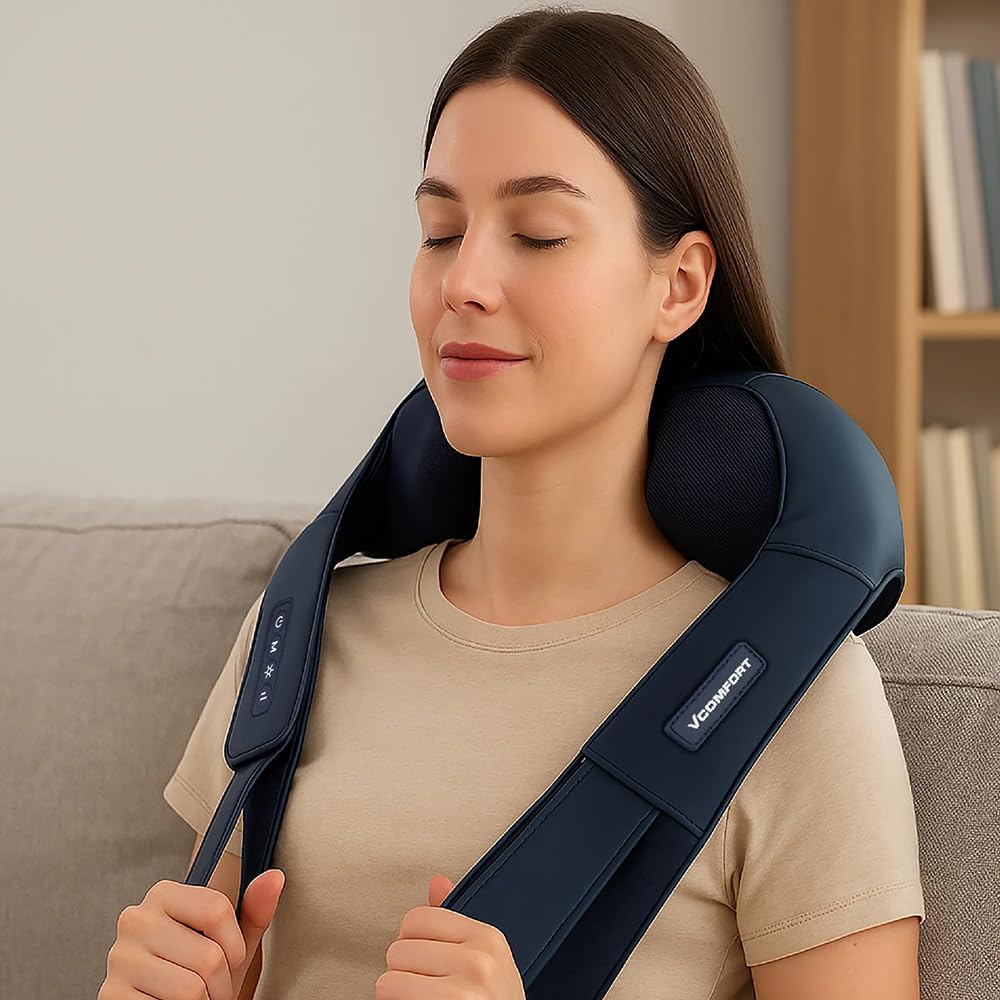 Massaggiatore Shiatsu per collo e spalle con calore, senza fili, 8D, per impastare tessuti profondi per trapezio, collo, schiena, polpacci e gambe, ricaricabile