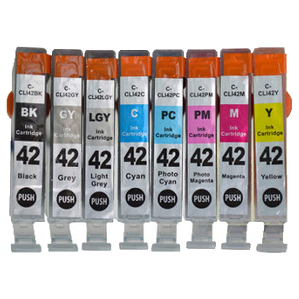 Inkpro Compatible CLI42 Ink Cartridge Replacement for Canon CLI-42 CLI 42 Used for PIXMA Pro-100 Pro100 Pro-100s Pro100S Pro 100S 100 Laser Printer (8-Pack, BK/C/M/Y/PC/PM/GY/LG)
