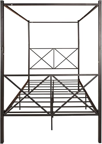 Miniatura 7 de Marco de cama con dosel de metal, marco de cama de plataforma con marco en forma de X, negro completo