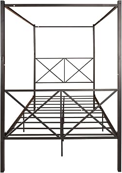 Canopy Bed Frame Double Size with Metal Headboard and Footboard Modern Style Steel Bed Platform Heavy Duty Slats Bed, Black