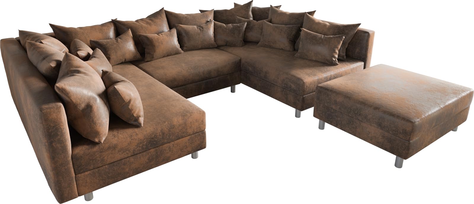 DeLife Canapé Clovis Marron Look Vintage avec Tabouret Canapé panoramique modulable