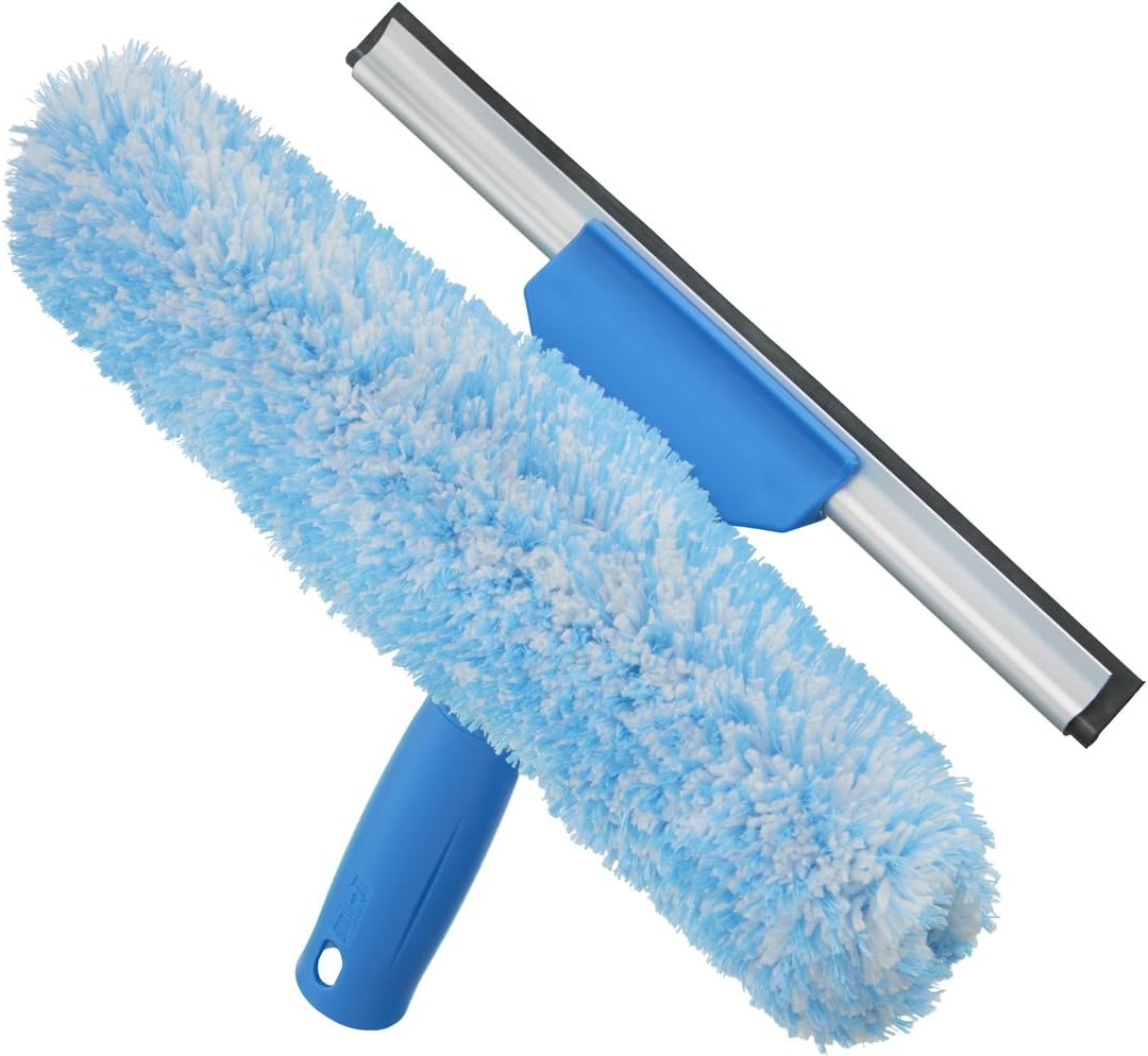 Unger Professional 10" Window Cleaning Tool: 2-in-1 Microfiber Scrubber and Squeegee