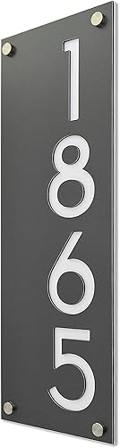 Modern House Numbers, Metallic Gray Aluminum with White Acrylic - Vertical 2 - Contemporary Home Address -Sign Plaque - Door Number - Hotel Room