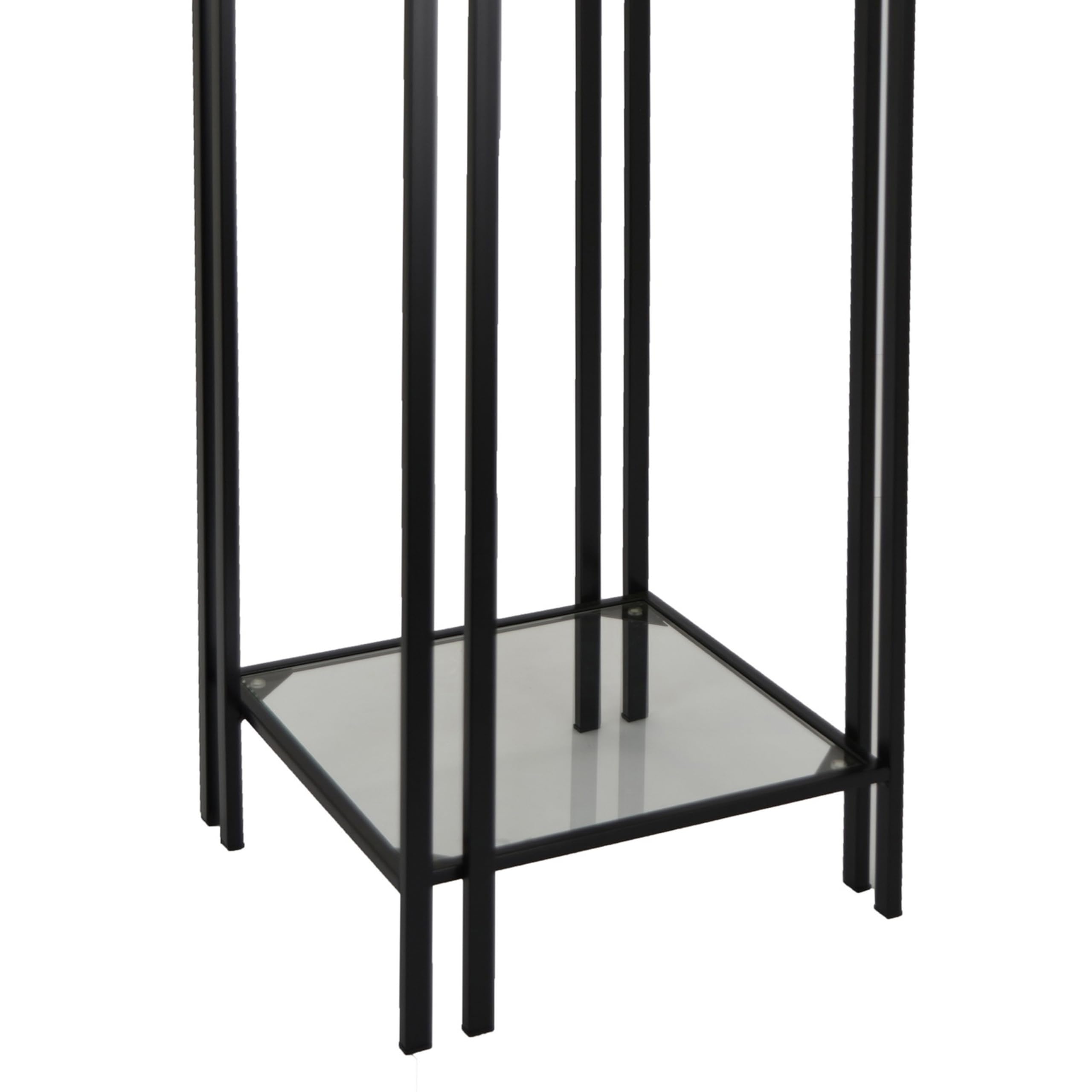 Benjara Buckley Plant Stand Table, Black Metal, Square Mirrored Top, 28 Inch