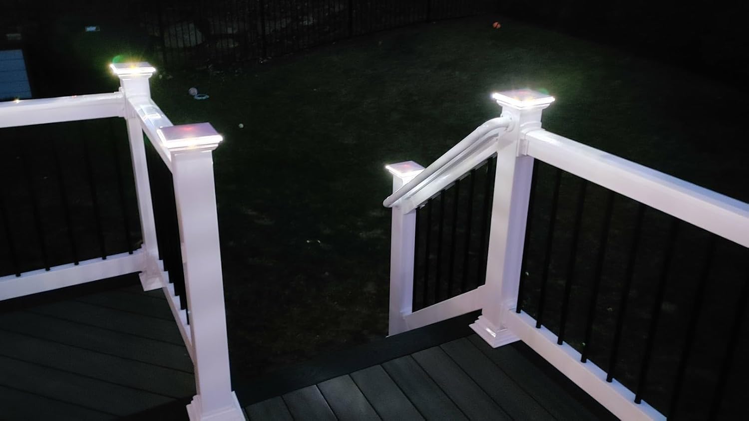 DekLights® Pro Line LED Lighted Post Cap for 4x4 Deck Post Sleeves. Our Premium 12volt Glass Edge Style with Replaceable LED Bulb. to use with Your Vinyl or Composite railings. Made in USA