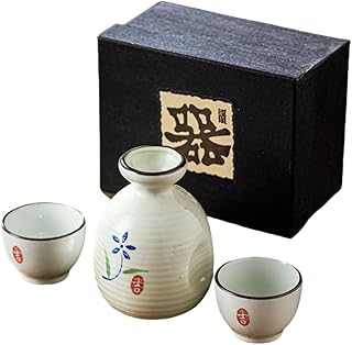 White Traditional Japanese Sake Set, 1 Tokkuri Bottle & 2 Ochoko Cups, Sake Cups, Spring Blossoms Ceramic Saki Cup Set Black (White)