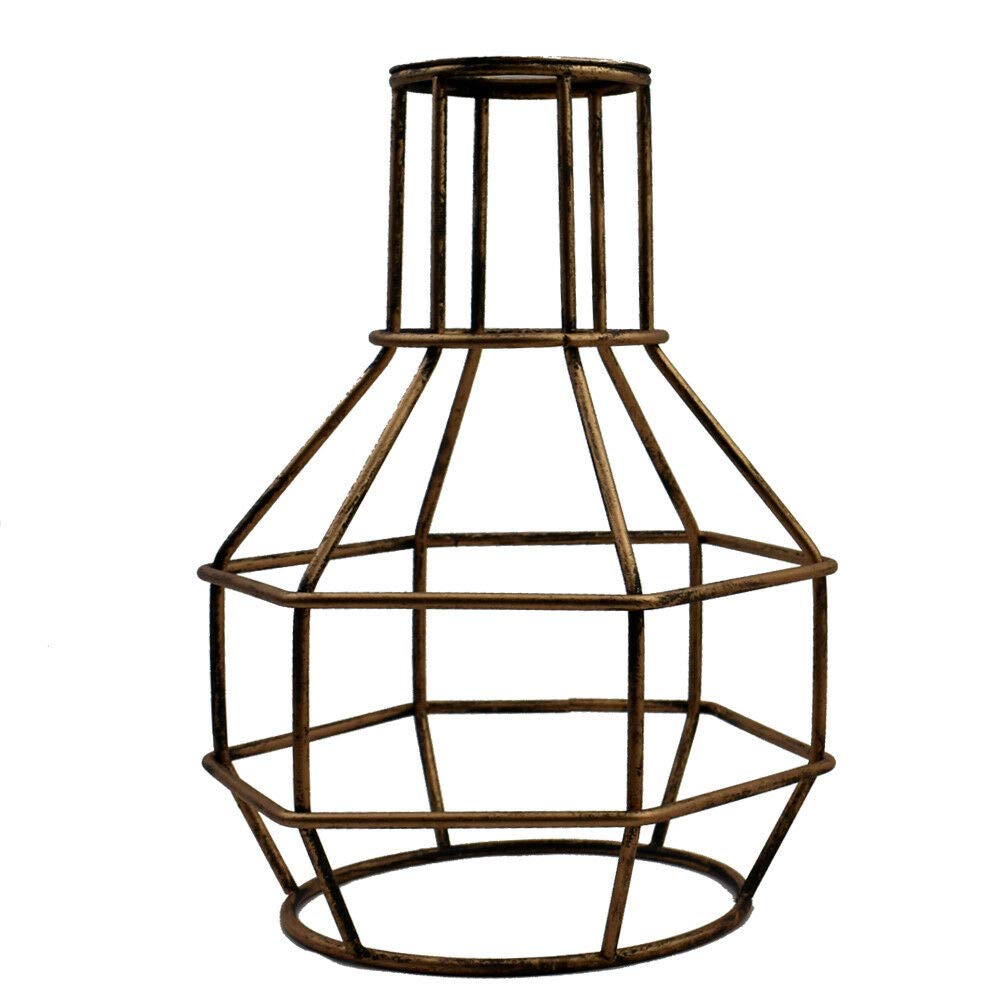 Adjustable Vintage Industrial Metal Birdcage Bulb Guard Pendant Light - Black Iron Drop Lamp Holder with Open/Close Design (Copper, Nest Cage)