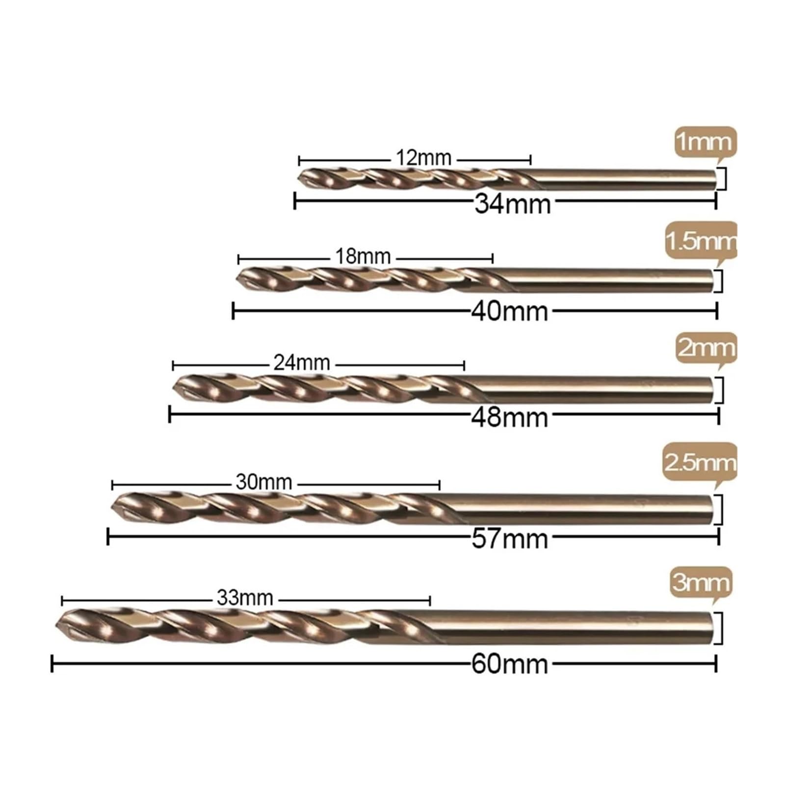 Brocas HSS de cobalto M35, 10/20/50 Uds., for perforación acero inoxidable | Brocas de cobalto con mango recto for mecanizado de metales duros y acero inoxidable(20pcs)